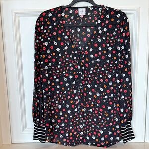 Cabi “Moulin Rouge” Cheerful Blouse – Black Floral (Style 3957) SZ Medium
